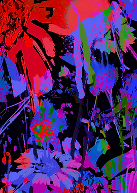 Blooming Colorful Purple Red Petals Abstract and Sketchy Floral Artwork