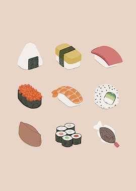 Sushi and Onigiri Illustration