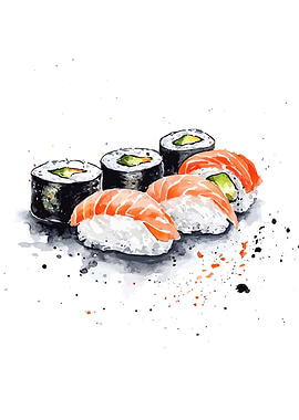 Watercolor Sushi Illustration