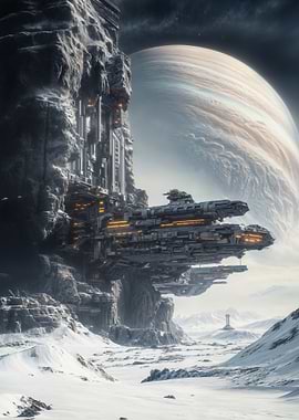 Spaceship Docked on Cliff