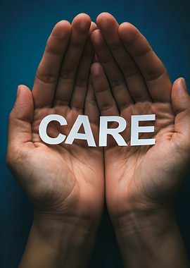 Hands Holding CARE papercut