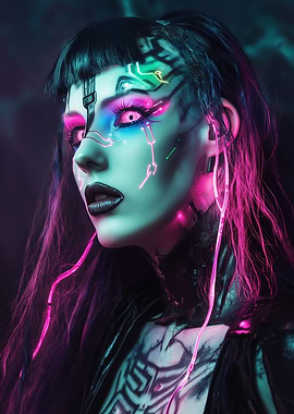 Vortex Signal – The Neural Drift - Cyberpunk Woman with Neon Makeup