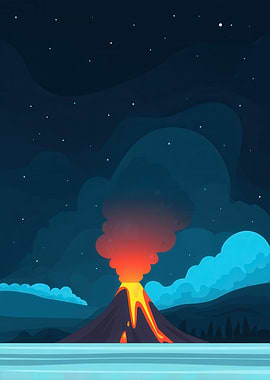 Volcano Eruption Night