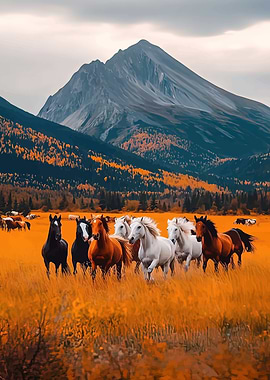 Horses Running in Autumn