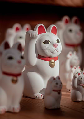 Maneki-Neko Cat figurines at a temple
