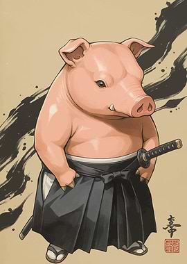 Samurai Pig Illustration