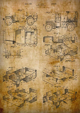 US Army1941 patent US Army vehicle patent showcasing technical drawings and specifications