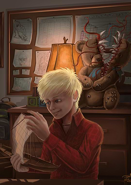 Boy with Model Ship and Twisted Teddy