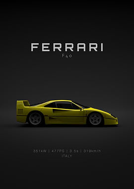 Yellow Ferrari F40 1992 - Specs