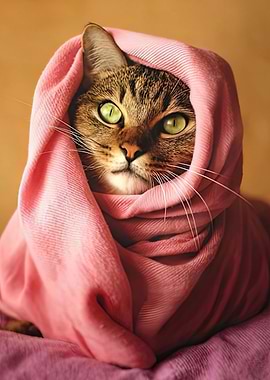 Cat Wrapped in Pink Scarf