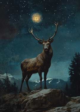 Majestic Elk Under Night Sky