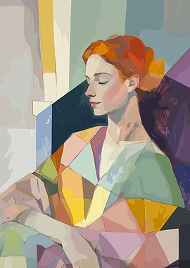 Woman with Red Hair in Geometric Style