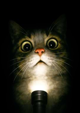 Scared Cat Meme – Flashlight Horror Poster
