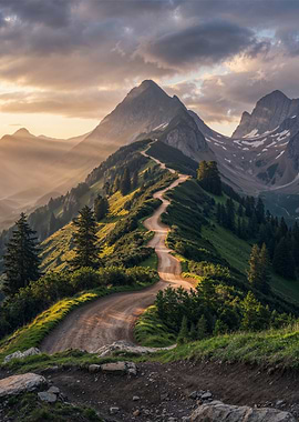 Mountain Road at Sunset
