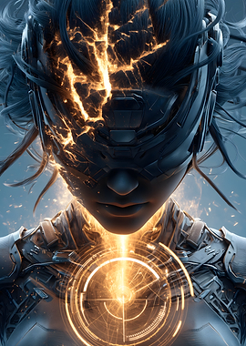 Cyberpunk Woman with Glowing Head