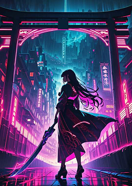 Warrior Girl Futuristic Torii Gate