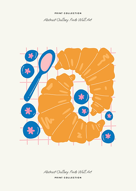 Croissant and Blueberries Wall Art