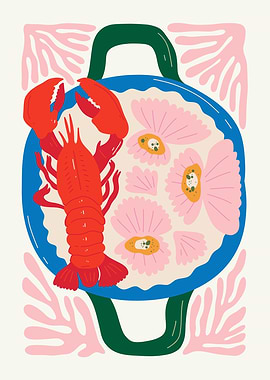 Lobster and Flowers Illustration