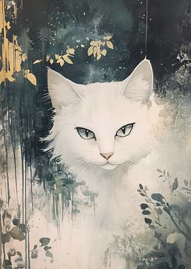 White Cat in Forest