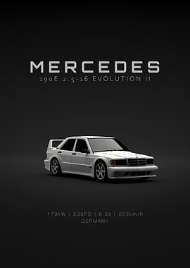 White Mercedes 190E EVO II - Front - Specs