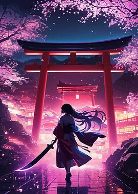 Samurai Woman in Cherry Blossom