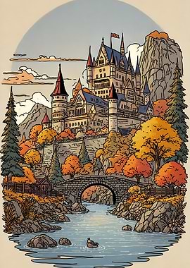 Autumnal Castle by the River