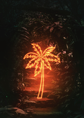 Neon Palm Tree in Jungle