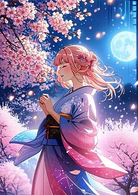 Anime Girl in Cherry Blossoms