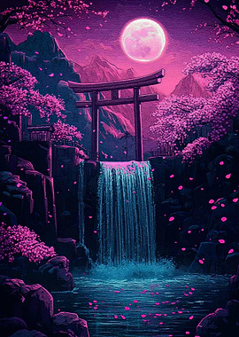 Japanese Waterfall Night