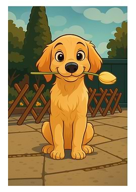 Golden Retriever with Flower