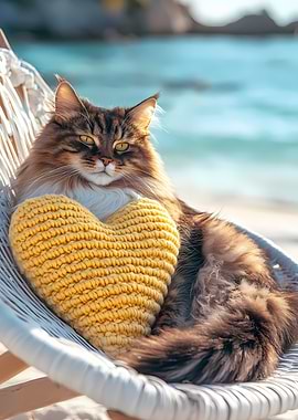 Cat Relaxing on Beach Chair