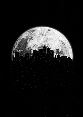 Cityscape Under Full Moon