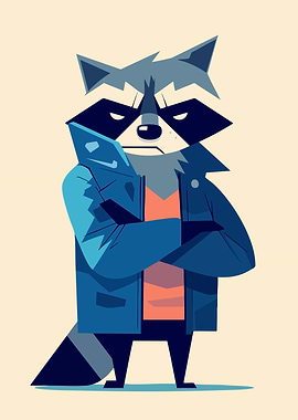 Cute Raccoon in Jacket Minimalist Art Illustration