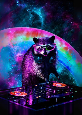 Raccoon DJ in Space