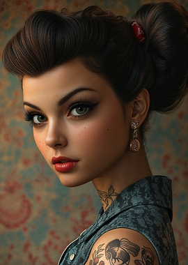Vintage Rock N Roll Girl With Tattoos