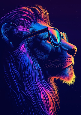 Neon Lion with Sunglasses