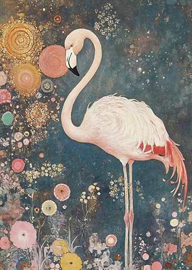 Pink Flamingo Gustav Klimt Floral