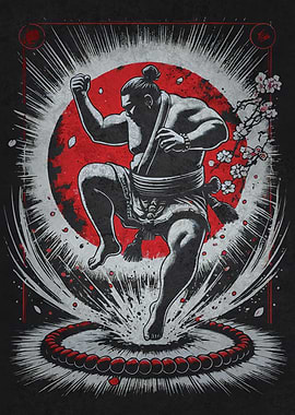 Sumo Wrestler, Red Circle Ritual, Neo Japanese Art