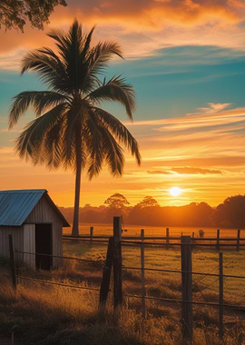 Sunset Palm Tree Landscape