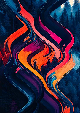 Abstract Forest Painting fluorescent and blue colors