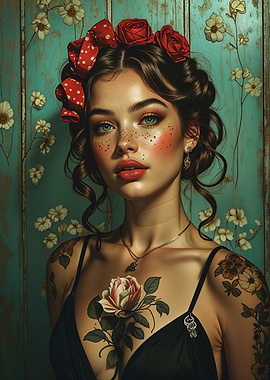 Rocker Rebel Girl With Floral Tattoos