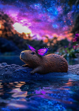 Capybara with Butterfly