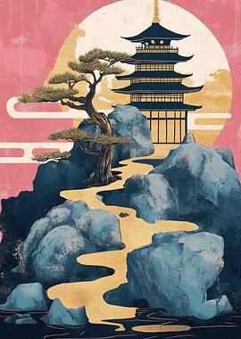 Japanese Pagoda Landscape