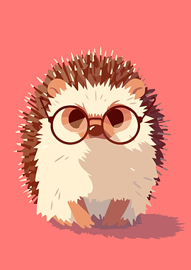 Hedgehog with Glasses Cute Minimalist Art Illustration