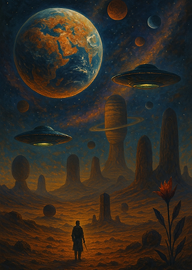 Alien Landscape with Earth
