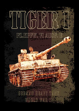 Tiger I Panzer Heavy Tank of the World War II. German Panzer VI Heavy Tank of the WWII with distressed Germany Flag in background.