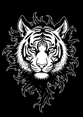 White Tiger Head Illustration