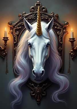 Mounted Unicorn Head Trophy Game Room Decor