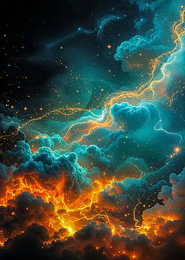 Cosmic Stardust and Thunderclouds With Golden Lightning