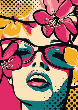 Pop Art Woman with Flowers